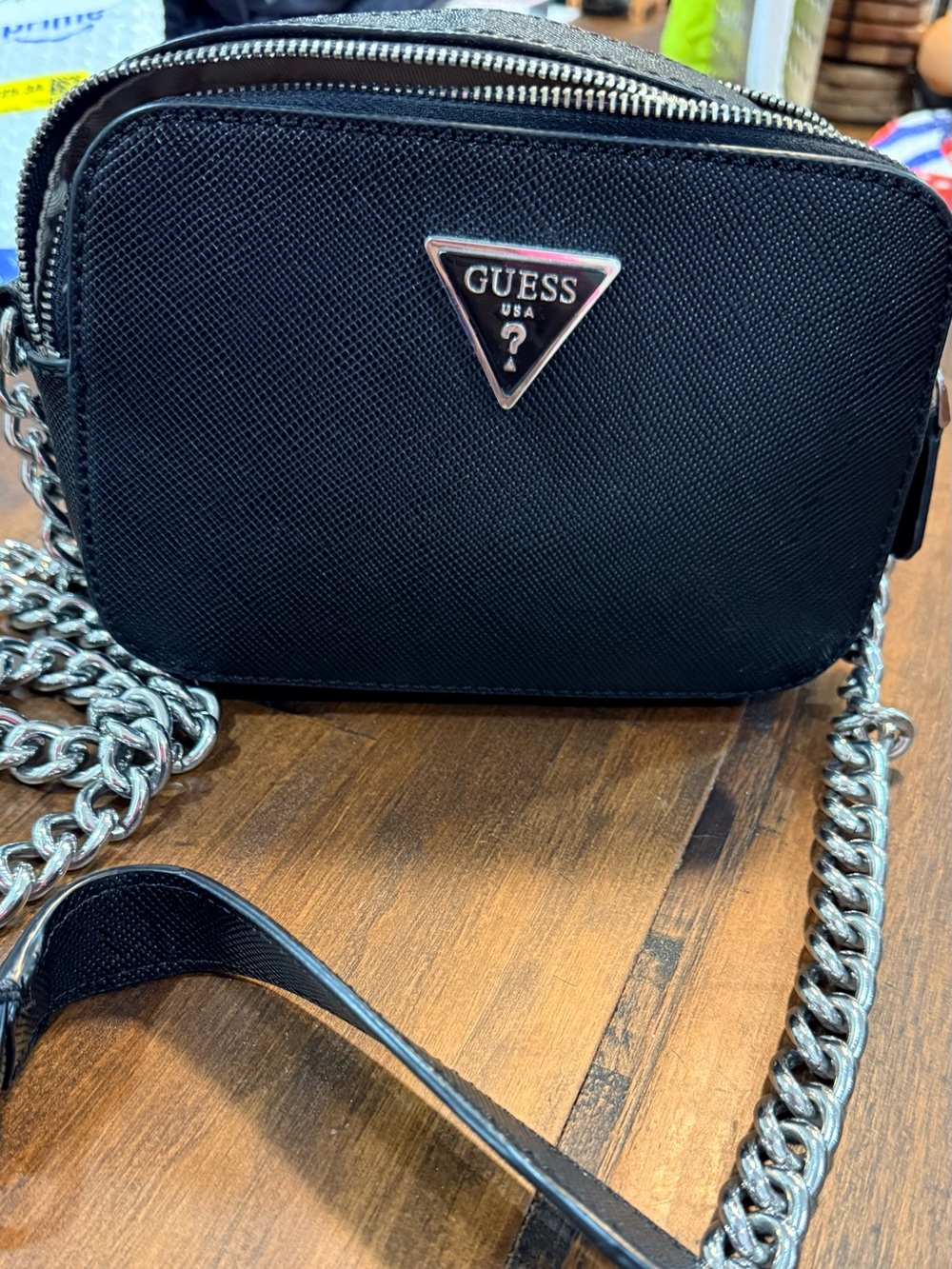 GUESS Black Crossbody Bag with Silver Chain